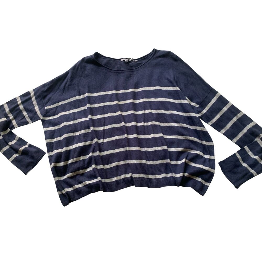 Vince ANTHROPOLOGIE blue gray STRIPED BOXY Crew SWEATER sz S